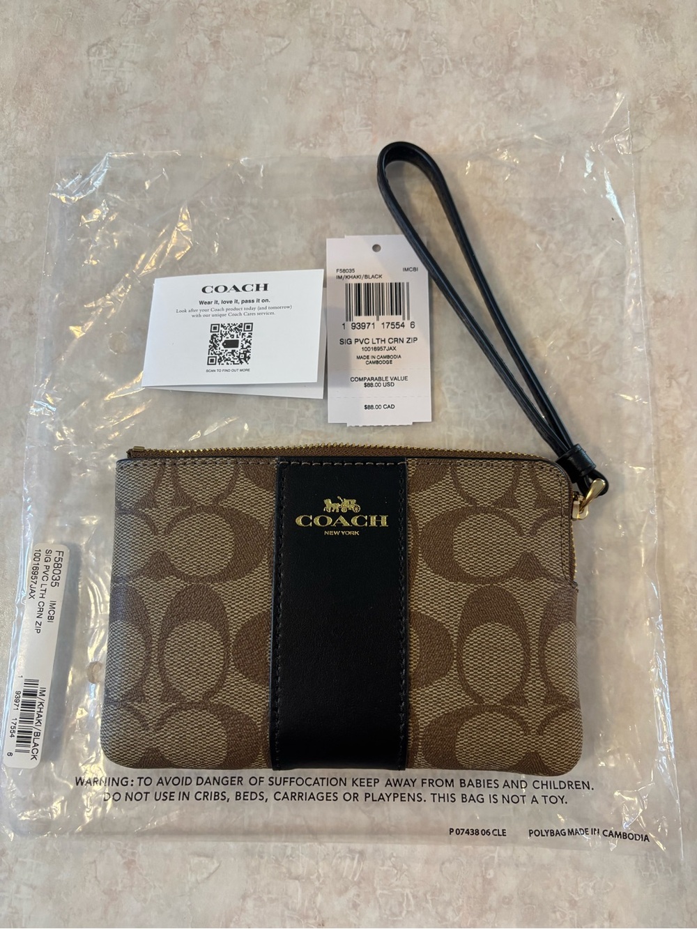Coach Signature Canvas Brown Stripe Wristlet